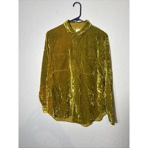Anthropologie Maeve Women's Karina Velvet Gold Button Down Shirt Top Size 6 ✅